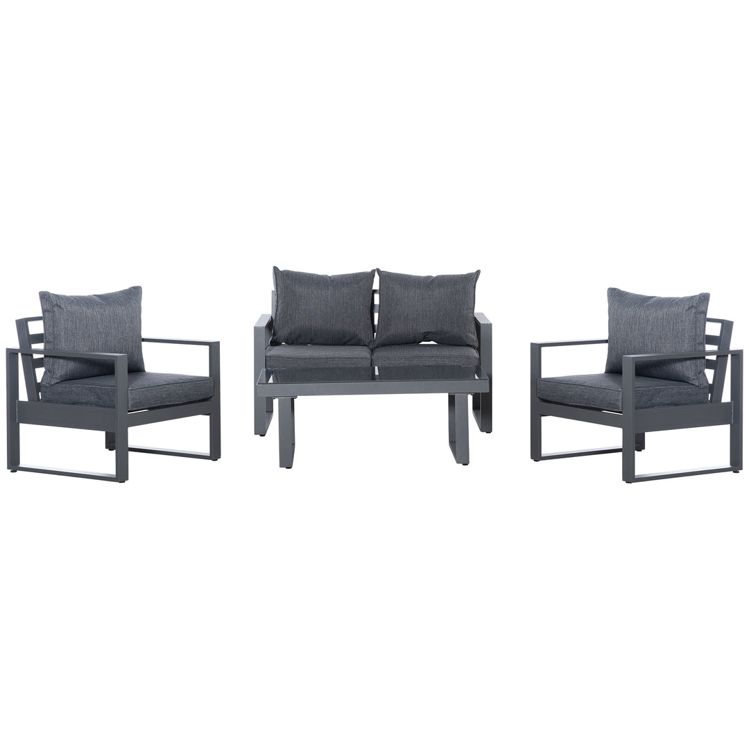 4 Piece Aluminium Garden Sofa Set with Coffee Table, Outdoor Furniture Set with Padded Cushions &amp; Olefin Cover, Dark Grey