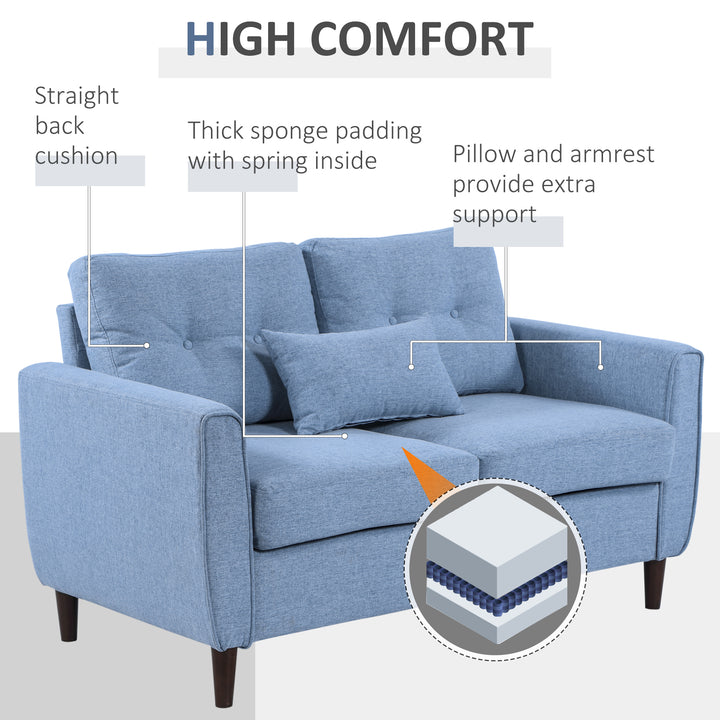 HOMCOM 2 Seat Sofa Double Sofa Loveseat Fabric Wooden Legs Tufted Design for Living Room, Dining Room, Office, Light Blue