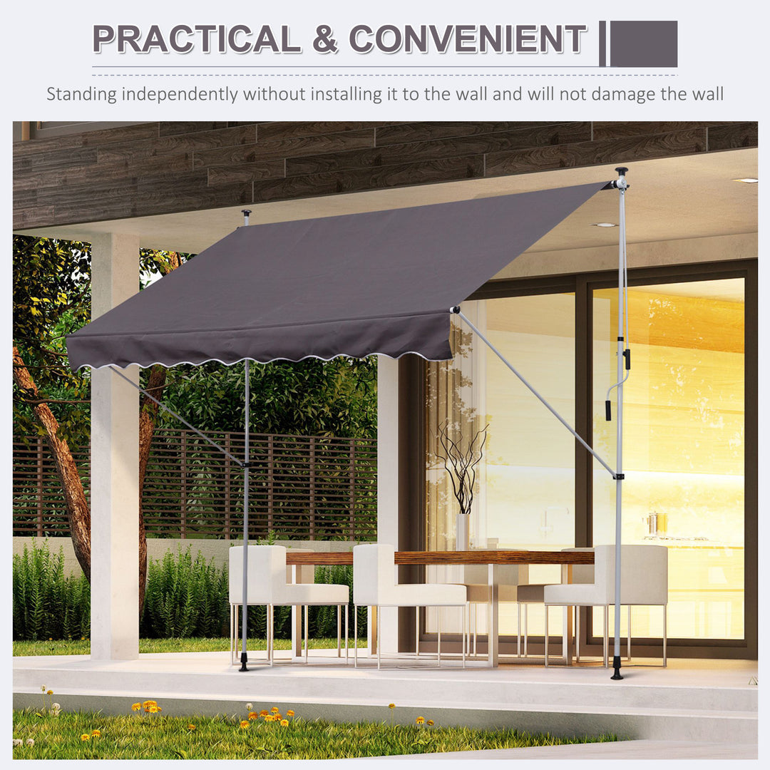 Balcony 3 x 1.5m Manual Adjustable Awning DIY Patio Clamp Awning Canopy  Retractable Shade Shelter - Grey