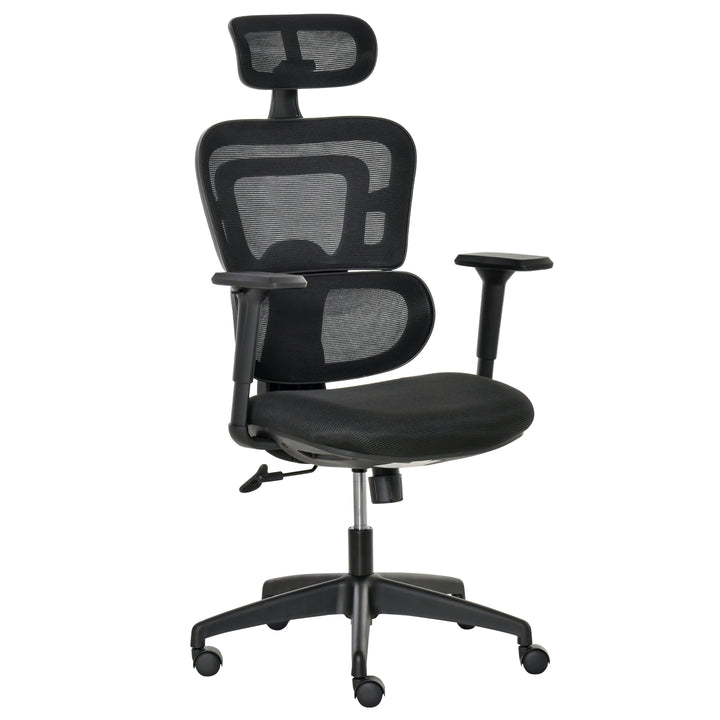 Vinsetto Mesh Office Chair, Ergonomic High-Back Swivel Desk Chair with Adjustable Height, Headrest, Lumbar Support, Padded Seat for Home Office Black