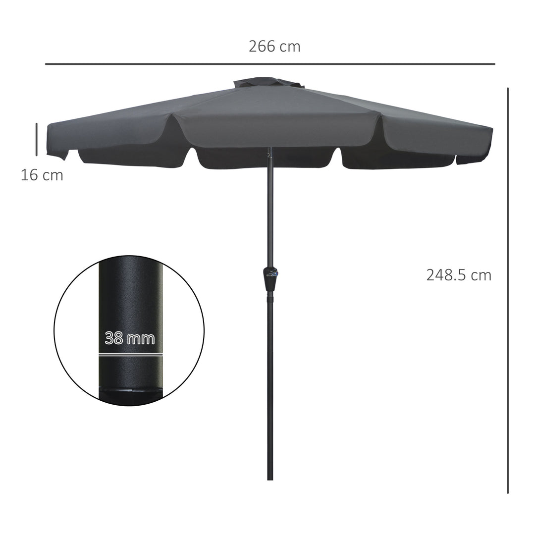 2.7m Patio Parasol Garden Umbrellas Outdoor Sun Shade Table Umbrella with Tilt, Crank, 8 Ribs, Ruffles, Black