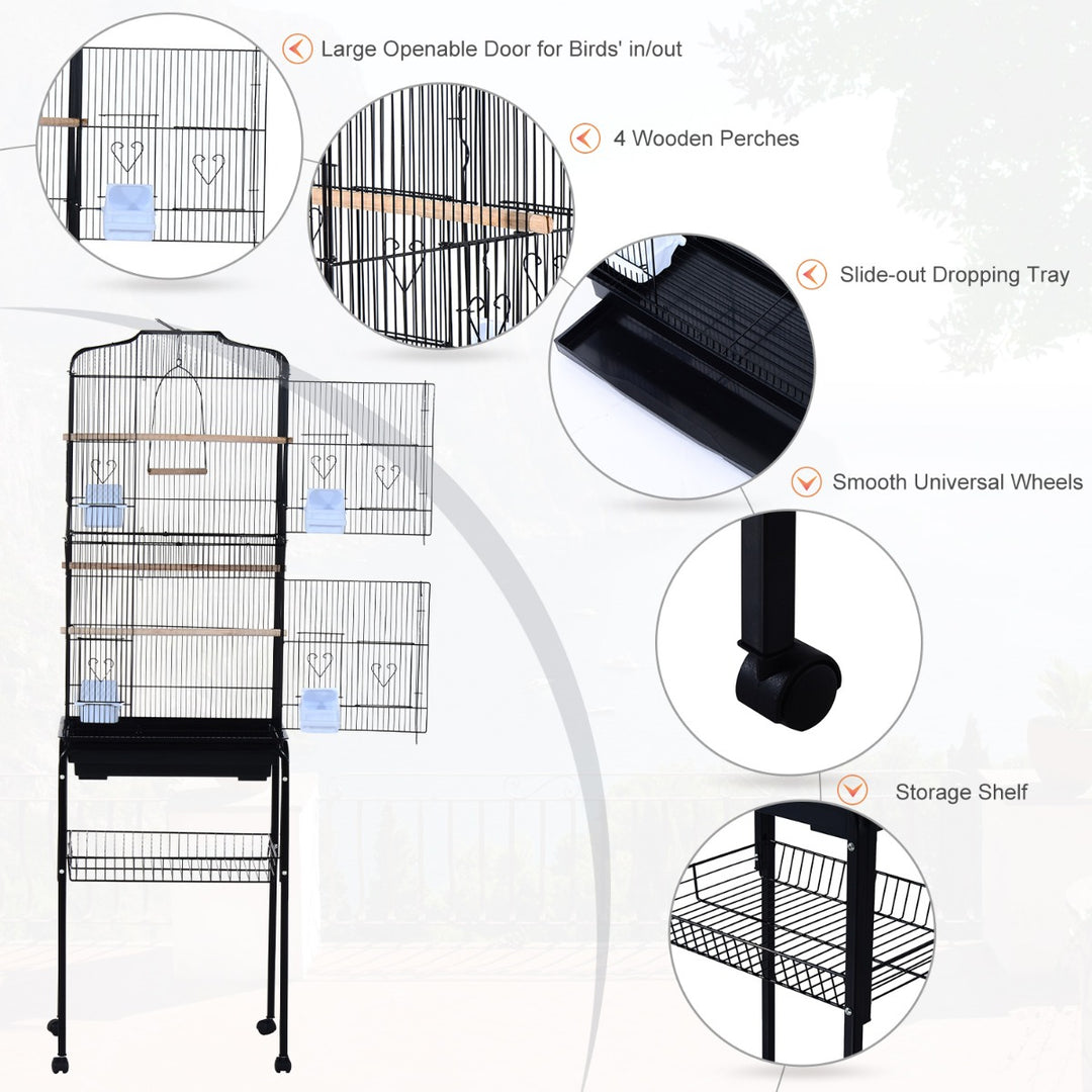 PawHut Large Pet Bird Cage Parrot Cockatiel House, 47.5Lx37Wx153Hcm-Black