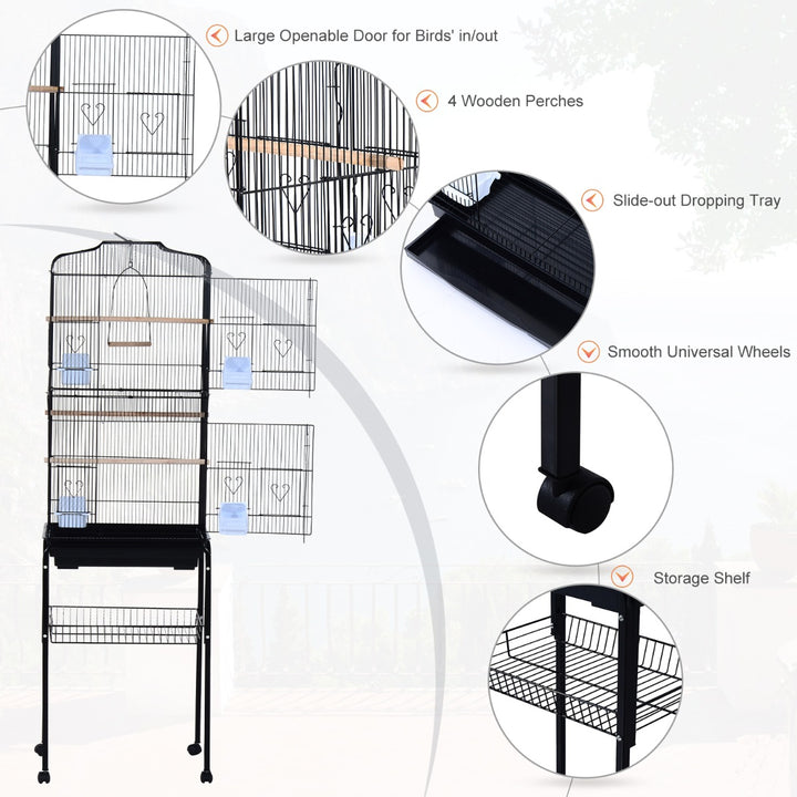 PawHut Large Pet Bird Cage Parrot Cockatiel House, 47.5Lx37Wx153Hcm-Black