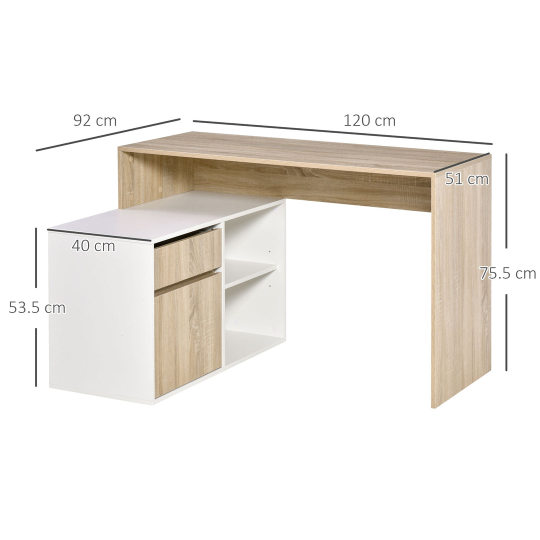 Corner Computer Desk L Shaped Desks Study Table PC Work w/ Storage Shelf Drawer Office, Oak and White