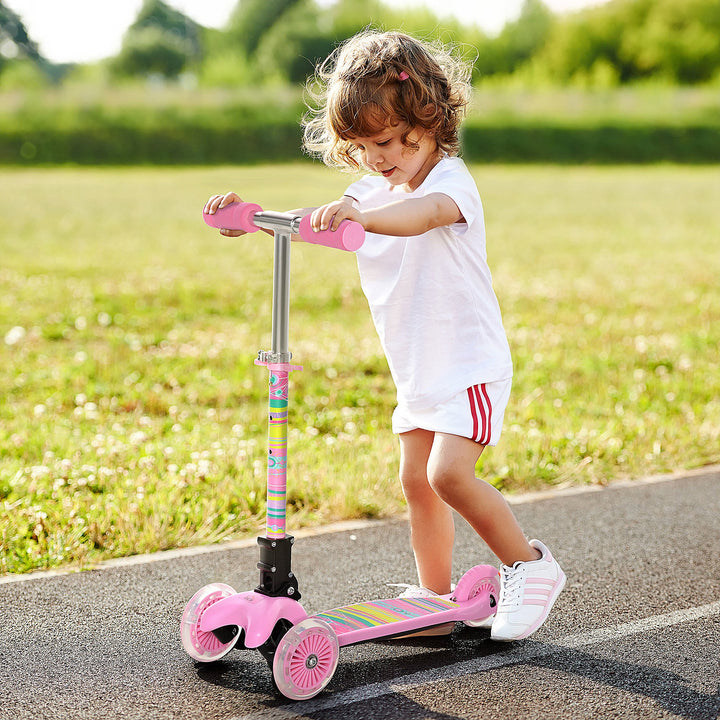 Scooter for Kids Toddler Foldable Kick Scooter with 3 Wheel Adjustable Height Flashing Wheels for Boys and Girls 3-8 Years Pink
