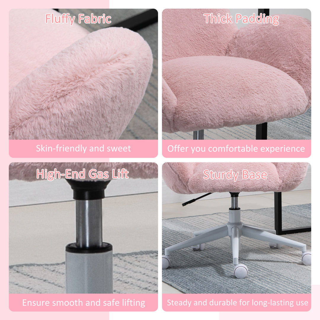 Fluffy Leisure Chair Office Chair with High Back and Armrest for Home Bedroom Living Room with Wheels, Pink