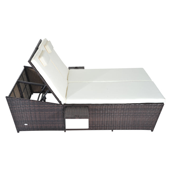 Adjustable Double Rattan W/Tray-Brown/Cream-White