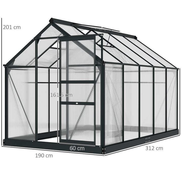 Outsunny Clear Polycarbonate Greenhouse Large Walk-In Green House Garden Plants Grow Galvanized Base Aluminium Frame with Slide Door, 6 x 10ft