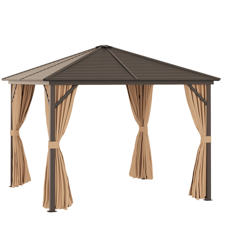Steel Hardtop Gazebo Patio Tent Outdoor Sun Shelter Aluminum w/ Curtain