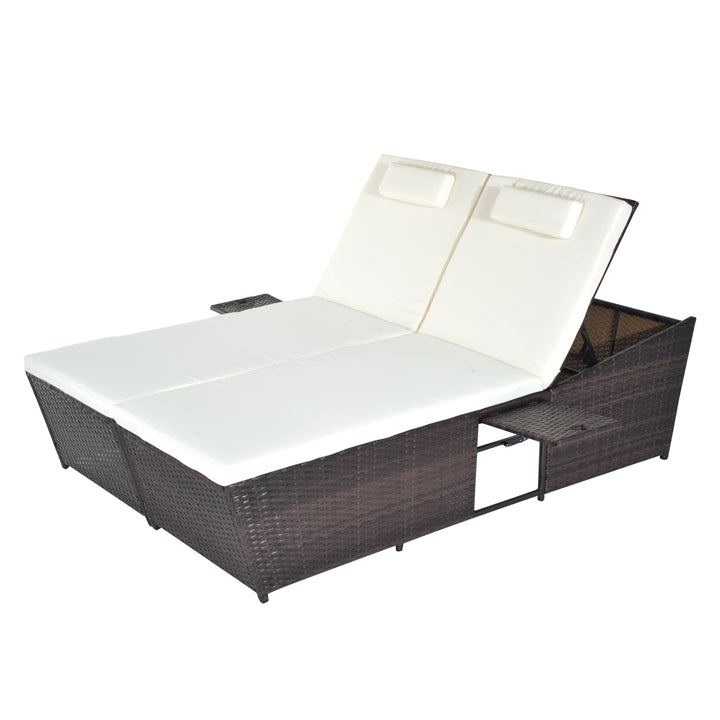 Adjustable Double Rattan W/Tray-Brown/Cream-White