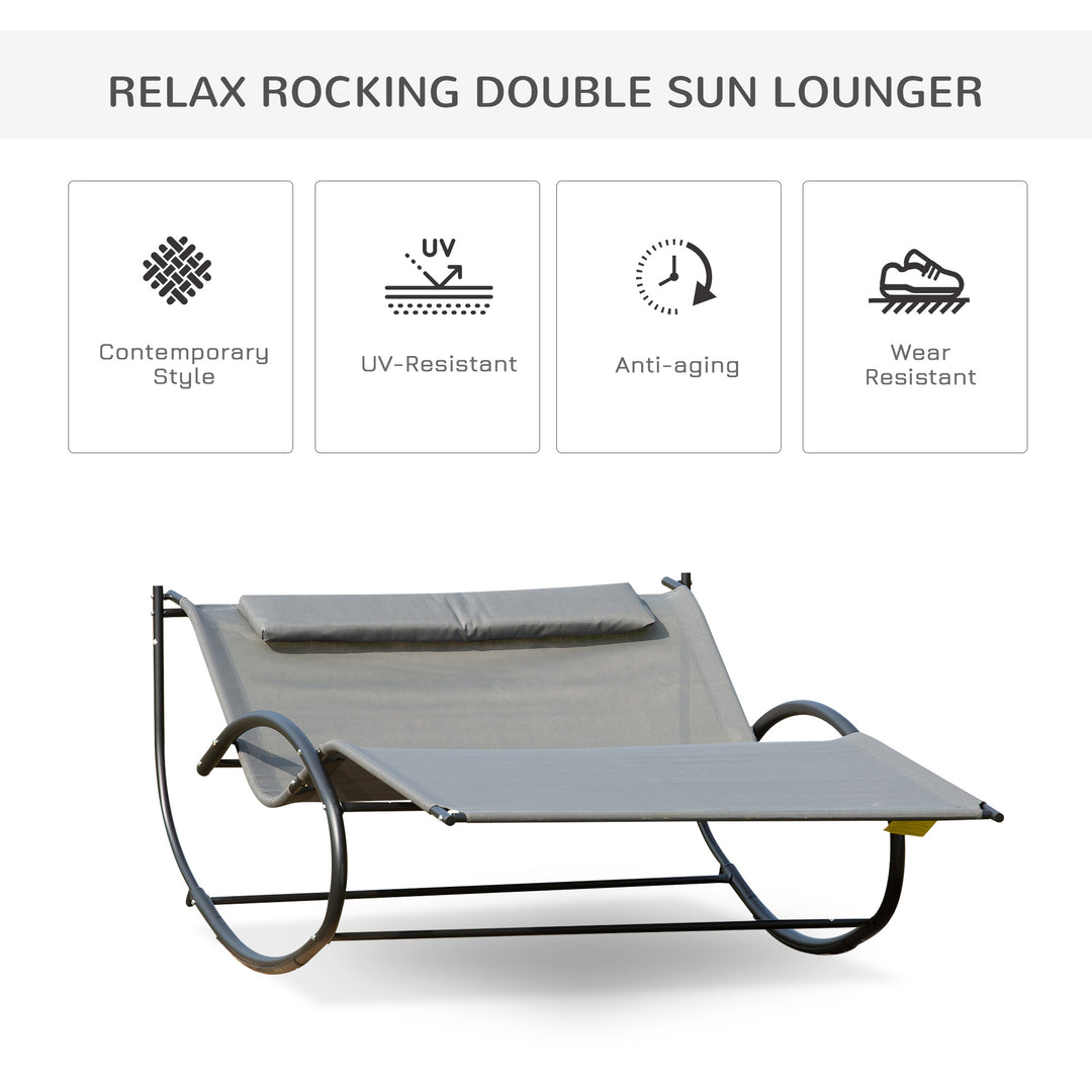 Outsunny Hanging Chair Double Hammock Chair Sun Lounger Outdoor Patio Garden Swing Rock Seat Grey