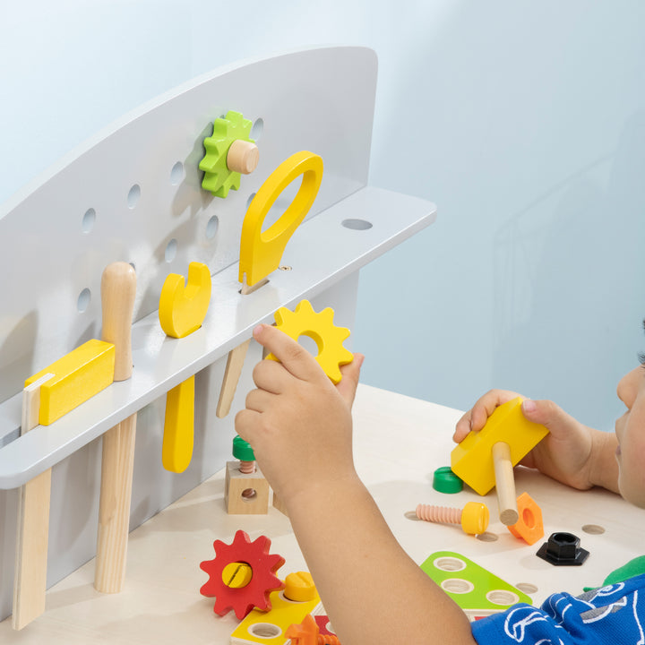 31 Pieces Tool Bench Toy with Storage Shelf, Kids Workbench with Wooden Tool Kits, Educational Tool Pretend Play Gift for Boys or Girls