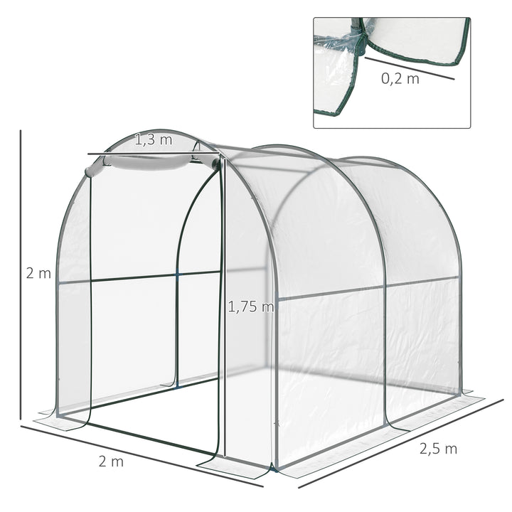 Outsunny Walk-in Polytunnel Greenhouse with Roll-up Door Transparent Tunnel Greenhouse with Steel Frame and PVC Cover, 2.5 x 2m