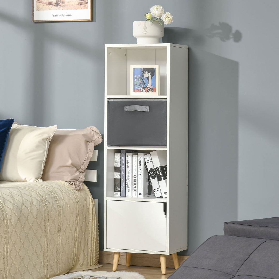 3 Tier Bookcase with Doors White Wooden Bookshelf Display Cabinet for Home Office Living Room Bedroom Study