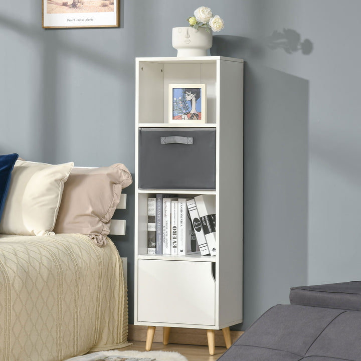 3 Tier Bookcase with Doors White Wooden Bookshelf Display Cabinet for Home Office Living Room Bedroom Study