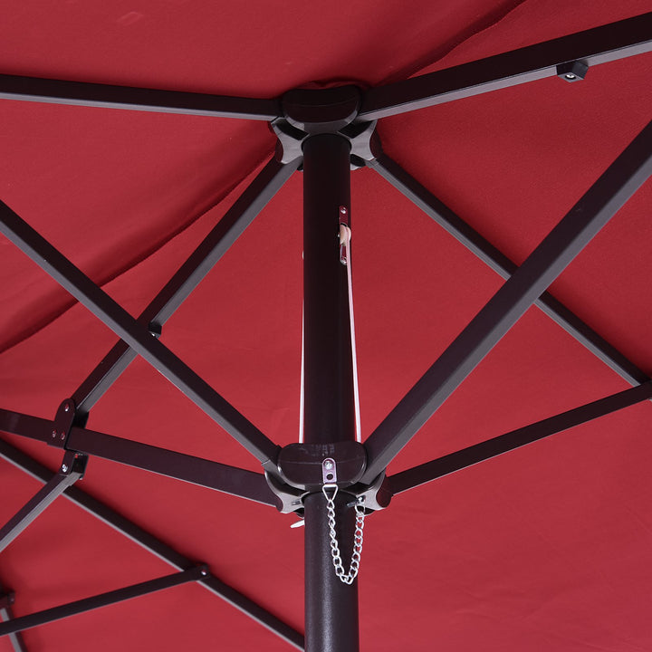 Outsunny 4.6m Double-Sided Patio Parasol Sun Umbrella-Wine Red