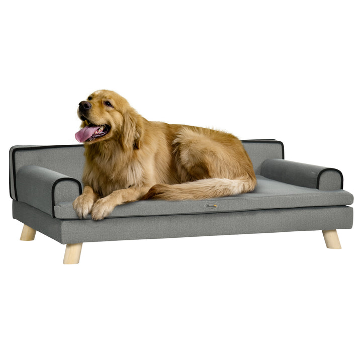 PawHut Dog Sofa with Legs Water-resistant Fabric, Pet Chair Bed for Large, Medium Dogs, Grey, 100 x 62 x 32 cm