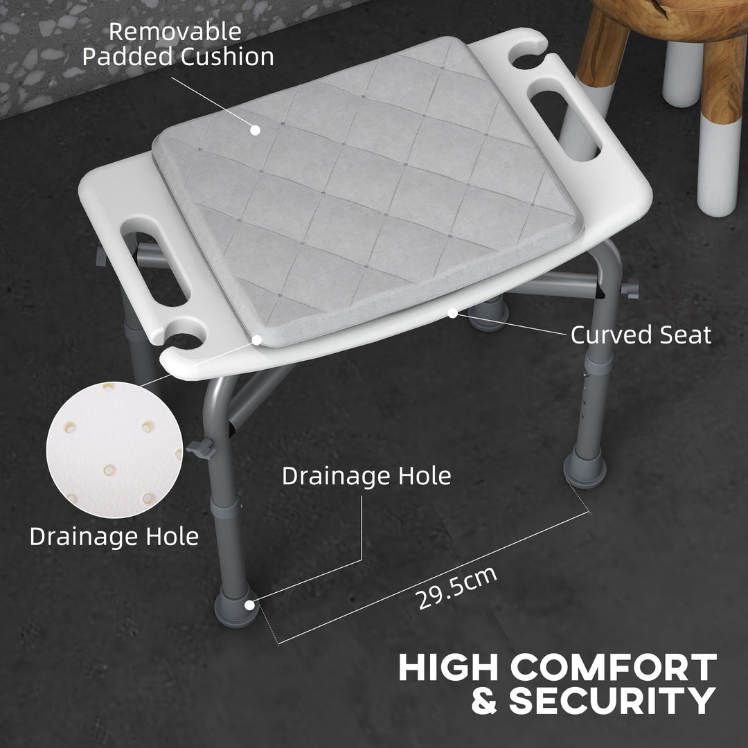 Aluminium Shower Stool for Elderly, Height Adjustable Shower Seat with Removable Padded Cushion, Shower Head Holder, Non-Slip Bath Stool for Seniors, Disabled, Pregnant, White